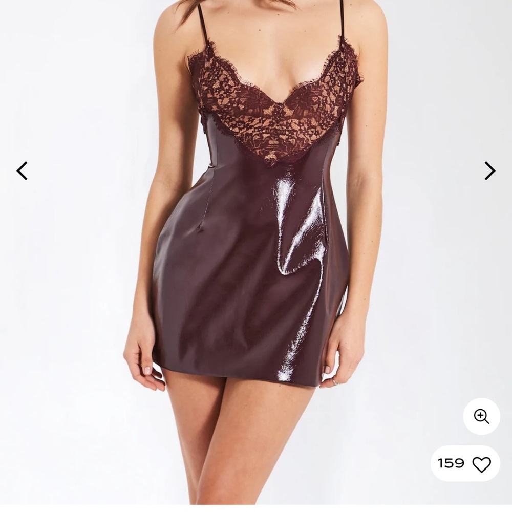 Miss circle Shelby Lace Trim faux leather Slip Dress brown sz small